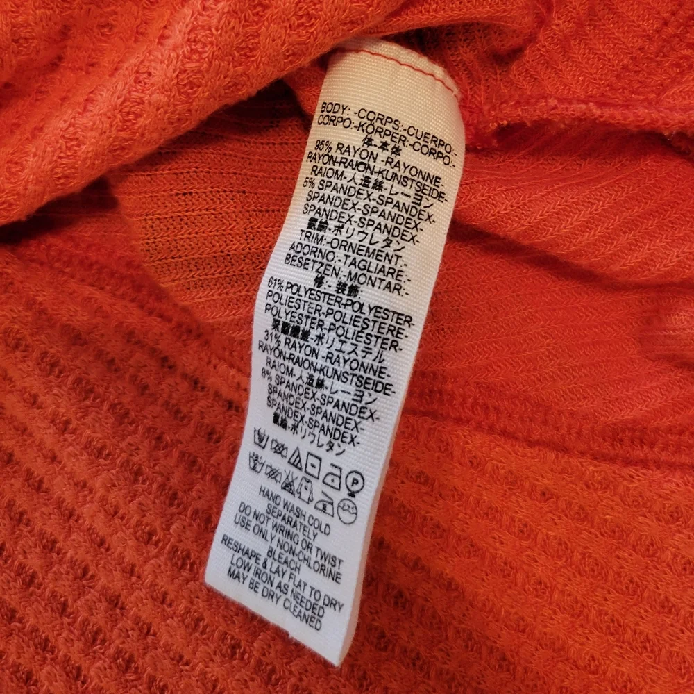 Free People Catalina Orange Thermal Oversized Waffle Knit Top Size S - Picture 7 of 12